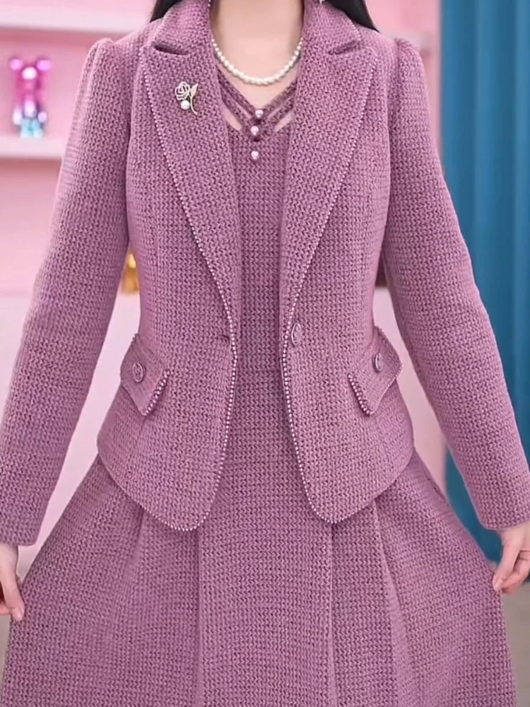 

2025 autumn and winter thickened slimming simple dress age reducing versatile and fashion jacket elegant two-piece set