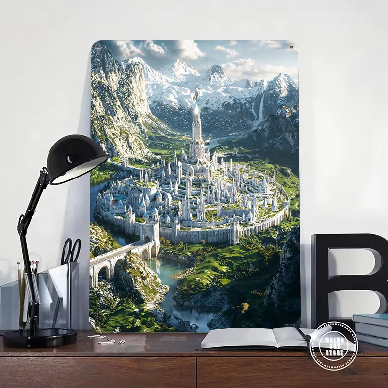 The Hidden City Personalized 3D Textured Metal Poster Wall Art Tinplate Sign for Desk Decor Room Home Decoration Gaming House
