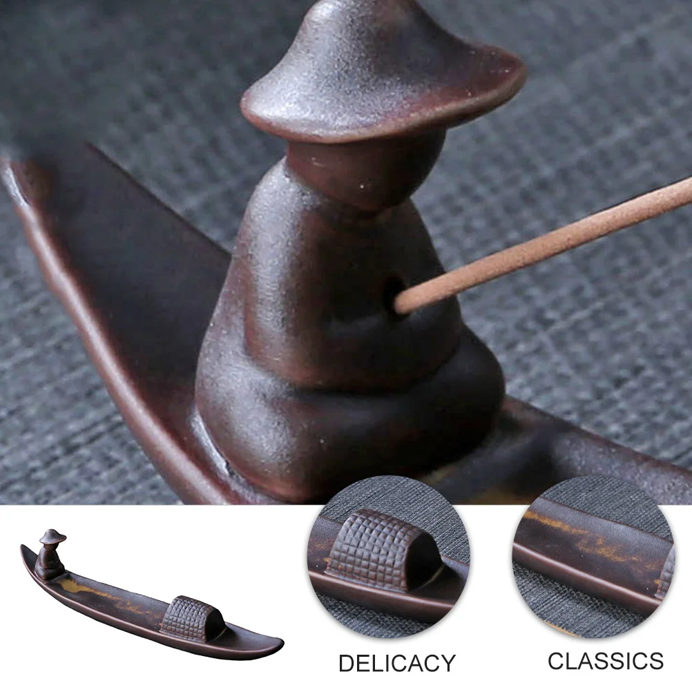 

1Pcs Creative Ceramic Incense Burner Boat Incense Holder Vintage Fisherman Ornament Home Decor Meditation Yoga Censer
