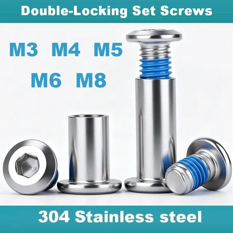 304 Stainless Steel Double-Locking Set Screws Hex Socket Chicago Screws Nylon Patch Anti-Loosening M3 M4 M5 M6 M8