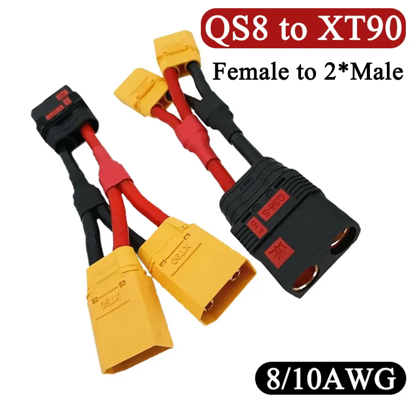8AWG QS8 Female to XT90 Double Male Head Adapter Cable 10AWG Lithium Battery Drone Charging Plug 1 To 2 Power Connector 10/15cm