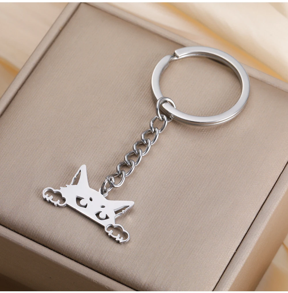 COOLTIME Kreativität Katze Edelstahl Schlüsselanhänger Niedliche Cartoon Katze Schlüsselanhänger Tasche Autozubehör Schmuck Freundschaftsgeschenk – Detail 9