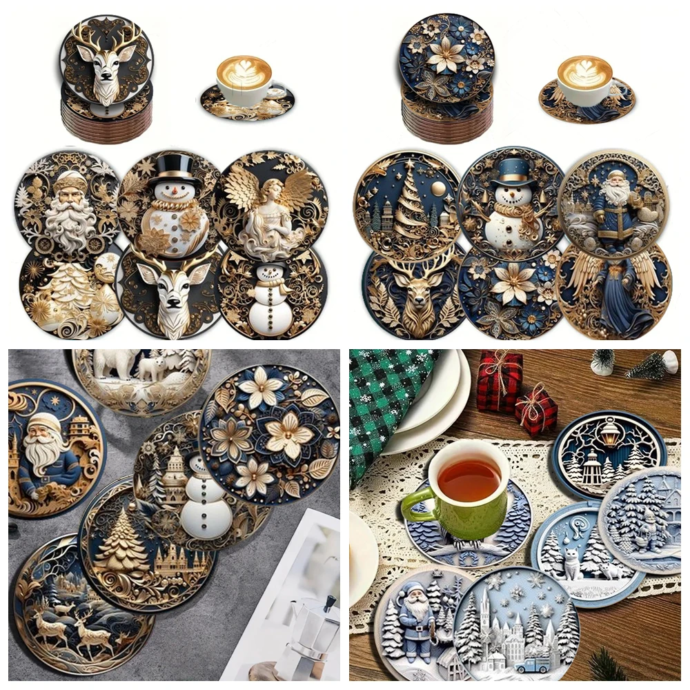 

6 шт. рождественские подставки для напитков, противоскользящие деревянные коврики для украшения кофейни домашнего офиса, рождественские подарки для друзей