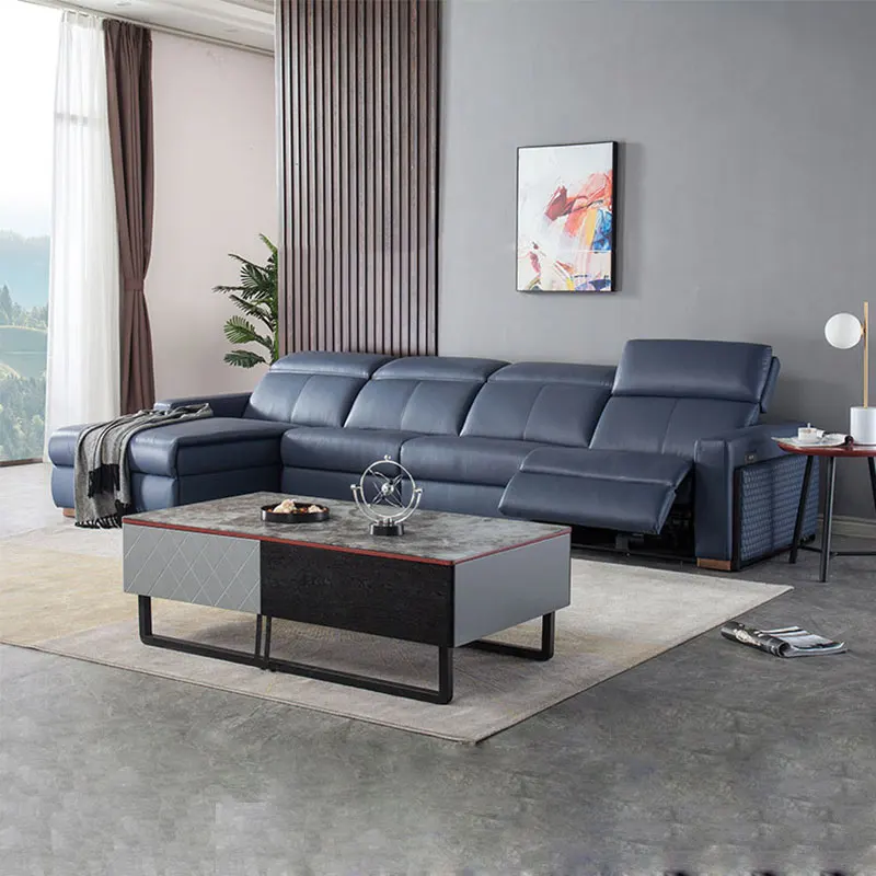 Modern Simple Sectional Leather Recliner Sofa Set Electric USB Power Cinema Home Theatre Functional Sofa