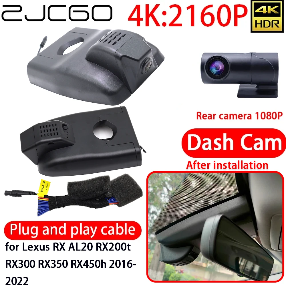 ZJCGO 4K DVR Dash Cam Wifi Front 2160P Rear Lens Camera 24h Monitor for Lexus RX AL20 RX200t RX300 RX350 RX450h 2016-2022