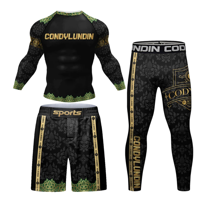 Men's Kickboxing MMA Boxing Training Tight T-shirt+MMA Shorts Bjj Boxing Suit Sanda Sports Muay Thai Fighting Workout Clothes