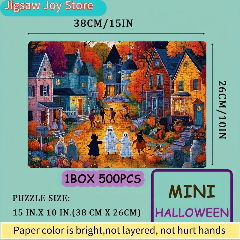 1 Box(500pcs) Puzzles for Adult Monster Gathering in Halloween Autumn Scenery Applied for Party Games & Activities - Vibrant M