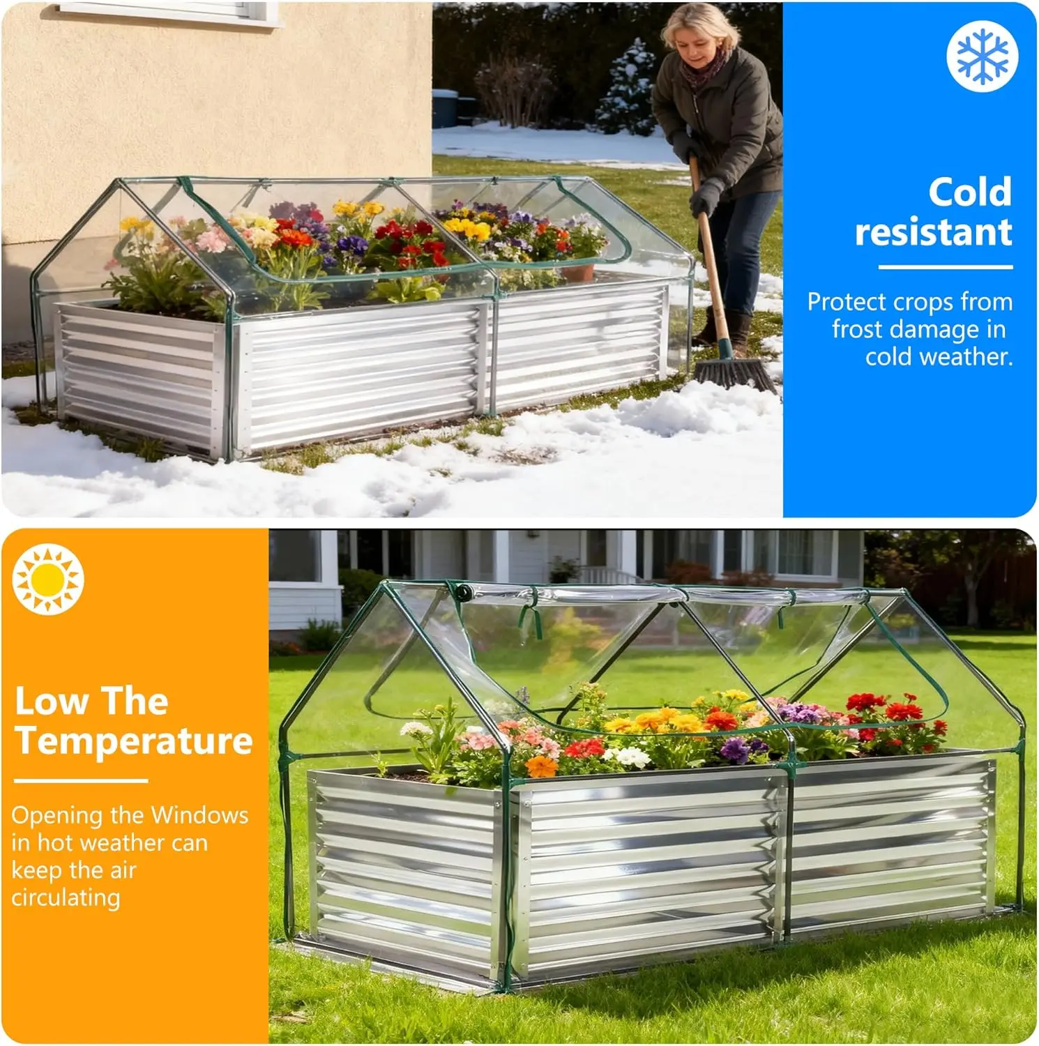 سرير حديقة مرتفع في الهواء الطلق مع غطاء مقاوم للماء لزراعة الخضروات، مجموعة صندوق زراعة مقاوم للبرودة مع شاشة كبيرة واي فاي #5