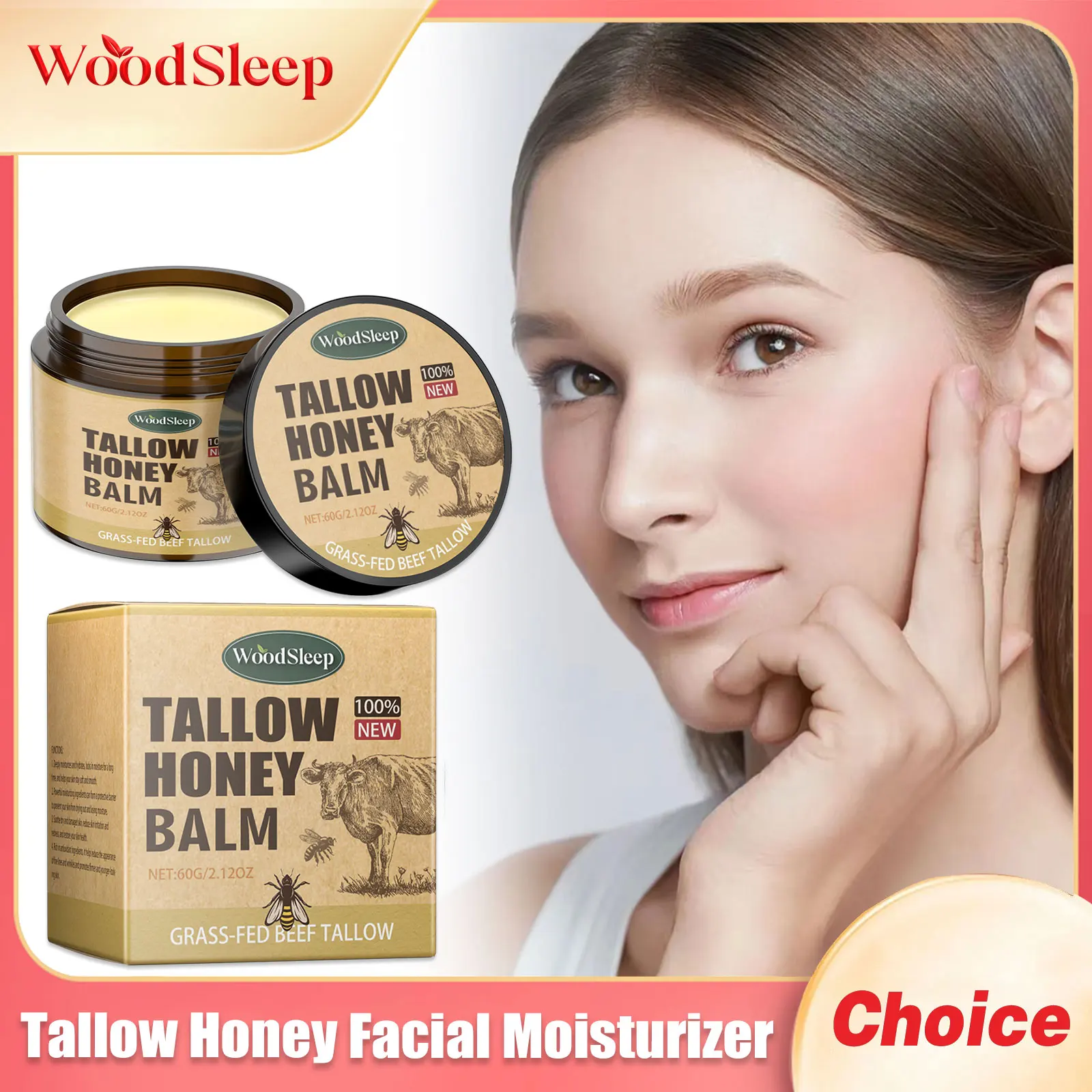 

Tallow Honey Facial Moisturizer Cream Nourishing Damaged Soothing Dryness Deep Hydration for Valentines Gift Face Skin Care Balm