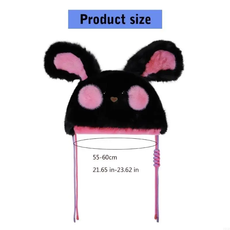 195E Copricapo conigli pelosi con cappello peloso cosplay arrossato degli anni con orecchio