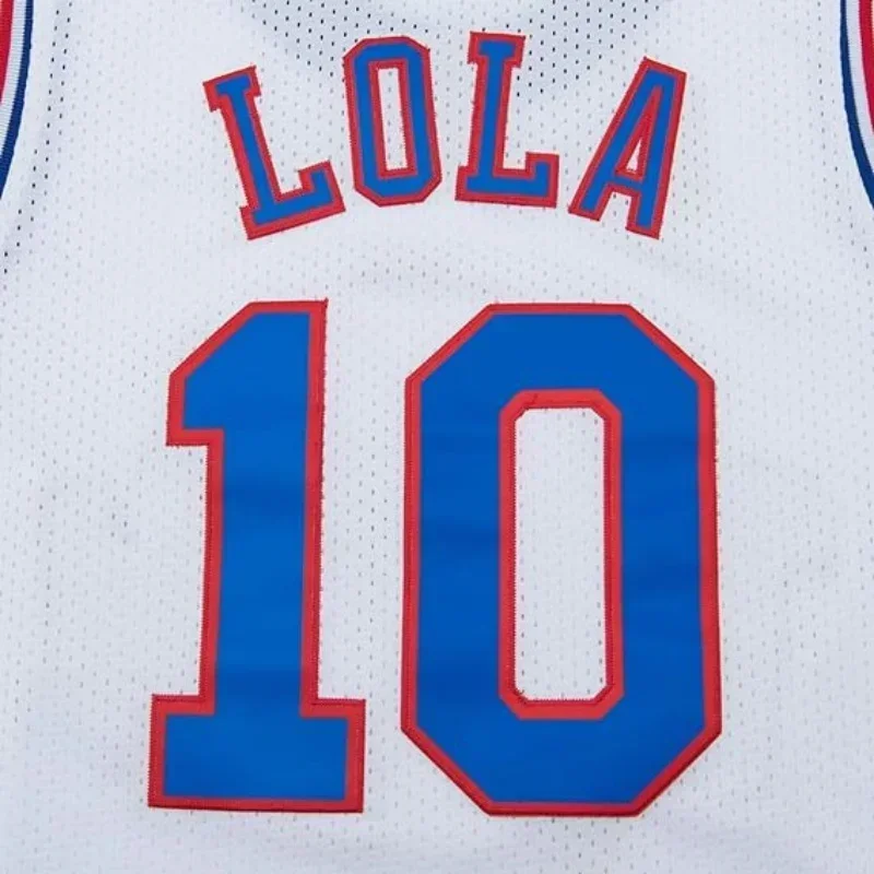 Maillot de basket-ball Lola Bugs pour hommes, film Space Jam, sans manches, médicaments, Tune Squad, respirant, Tweety, résines Taz D, chemise de couture blanche, MN1