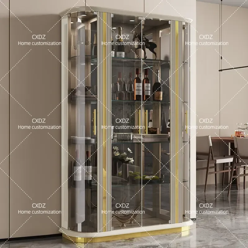 Modern Light Luxury Living Room Wall Mounted Wine Cabinet Glass Display Storage Unit High End Home Bar Shelving Organizer