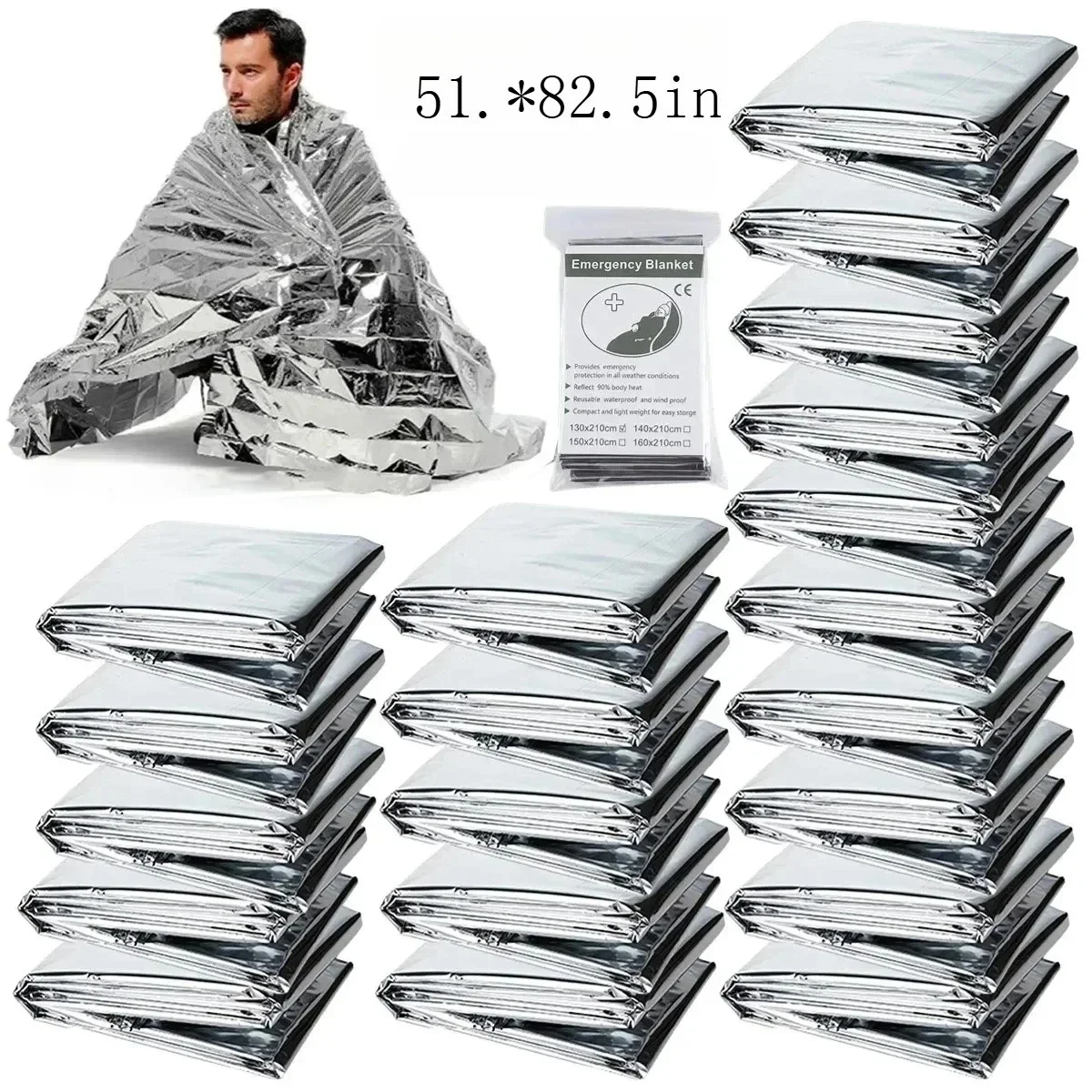1-10PCS Emergency Blanket Windproof Waterproof Foil Thermal Survival Gear First Aid Military Rescue Kit for Camping Outdoor