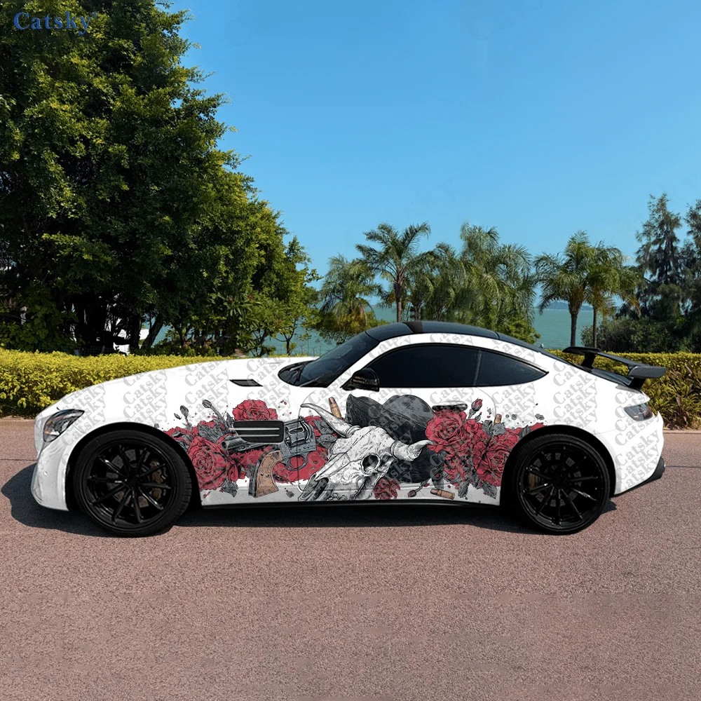 

Artistic Red Rose Skull Car Side Sticker Decoration,PVC Waterproof Scratch Resistant Decal,Car Protection,Auto Accessories Gift