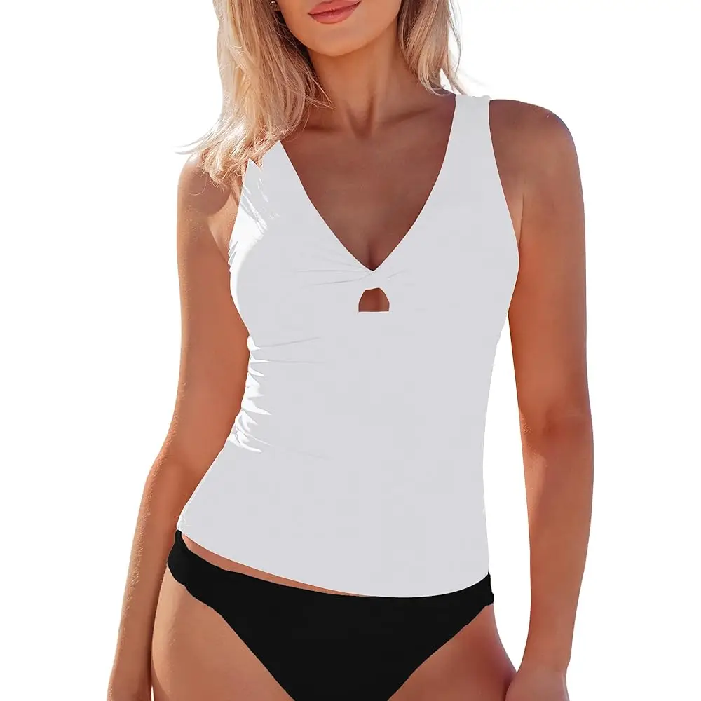 Tankini Tops for Women Swimwear Twisted Keyhole Padded Bathing Suit Beach Vacation Modest Swimsuit Swim Top Only