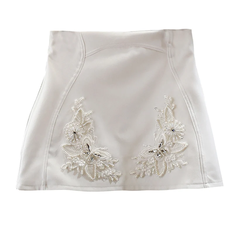 

Faionable High Waist ort Skirt with Heavy Work 3D Flower Decoration Slim Fit A-Line Skirt Korean Sle Commute Design
