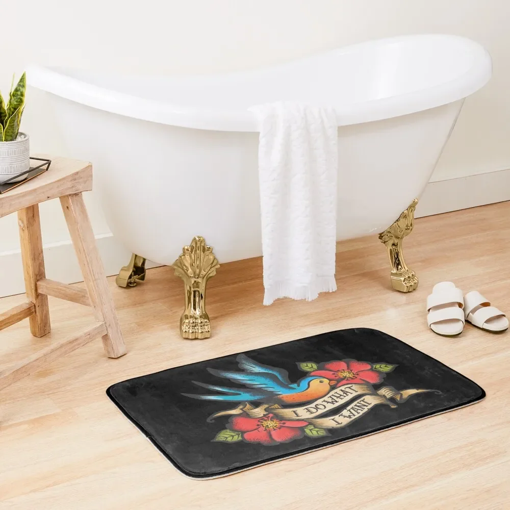 

I Do What I Want Vintage Bluebird And Rose Tattoo Bath Mat Absorbent Bathroom Waterproof Bathroom Rugs Bathroom Utensils Mat