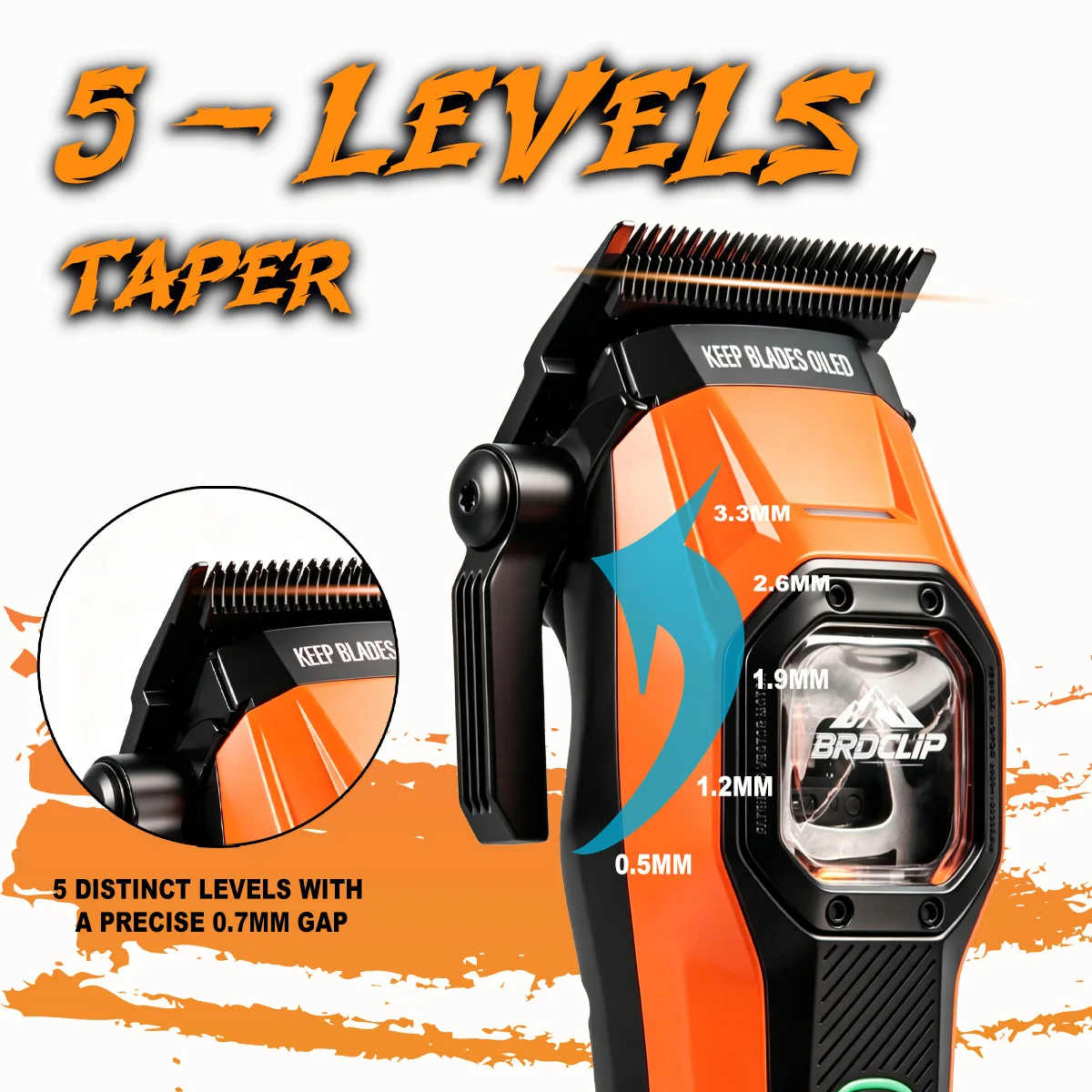 13000RPM Professional Electric Hair Clipper Vector Motor BRD-2601 Men Hair Trimmer LED Headlights 2600mAh with Barber Shop Base