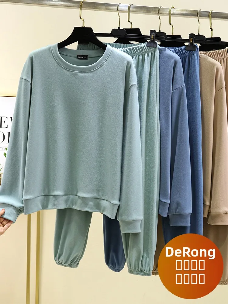 

Комплект домашней одежды Thiened Long Sve для женщин: зимний повседневный спортивный костюм-двойка свободного кроя, уютный домашний костюм с круглым вырезом