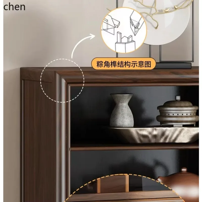 P1 New Chinese Ebony Tea Room Side Cabinet Duobao Pavilion Shelf Bogu Shelf Display Cabinet Storage Solid Wood
