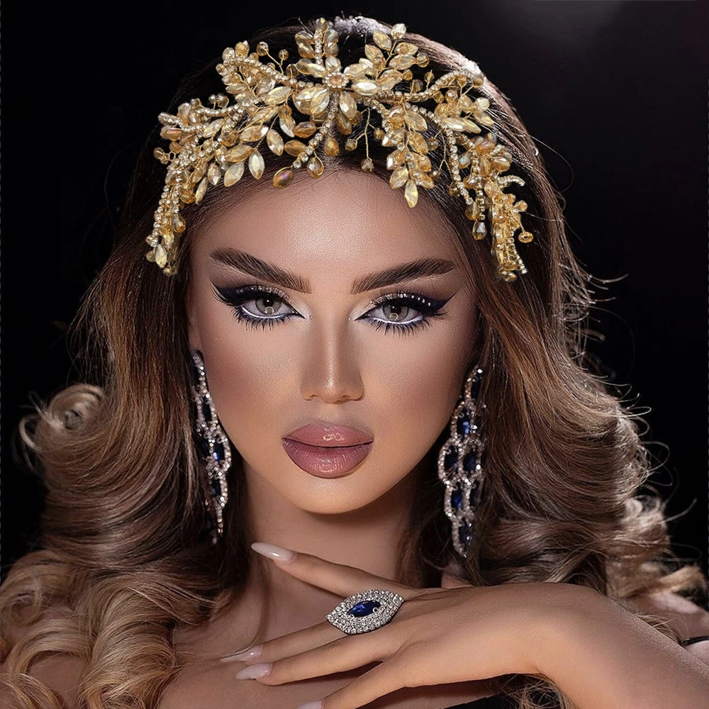 

DZ273 Bridal Tiara Rhinestone Bride Headpiece Pageant Headwear Champagne Crystal Woman Headband Silver Wedding Hair Accessory
