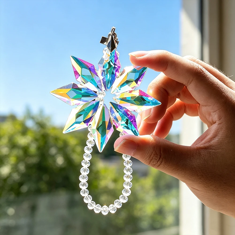AB Aurora Crystal Car Hanging Ornament Snowflake Arrow Prism Sun Catcher Rainbow Maker Rearview Mirror Pendant Interior Decor