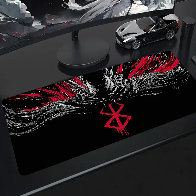 Guts sword in berserk Large Mouse Pad Black white Anime PC Computer Game MousePads Desk Keyboard Mats Office Anti-slip Mouse Mat