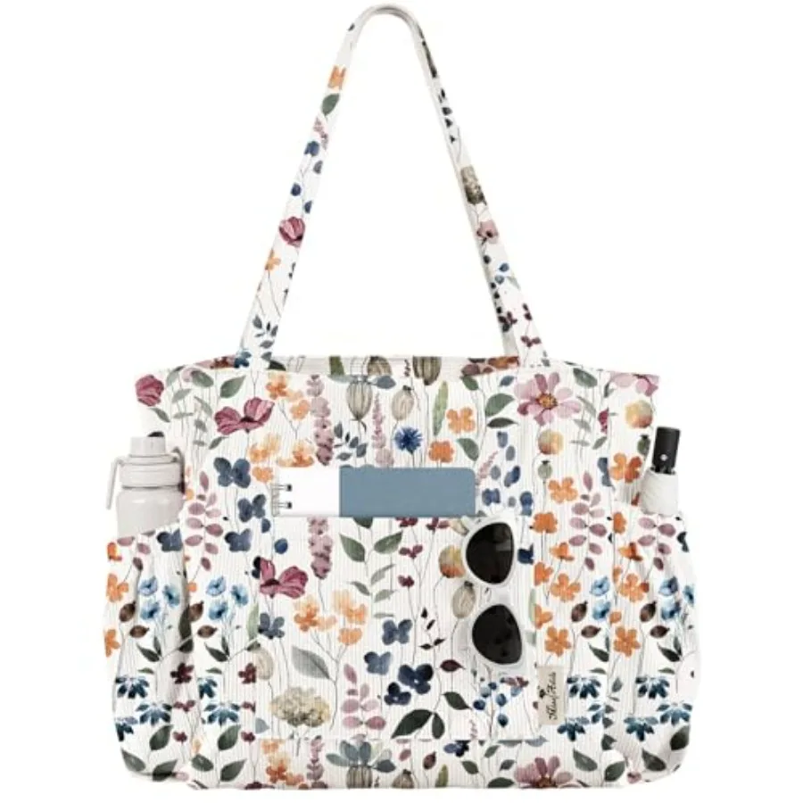 

Miss Adola Large Corduroy Tote Bag for Women - Cute Shoulder Reusable Canvas Bags with Zipper Multi-Pocket for School