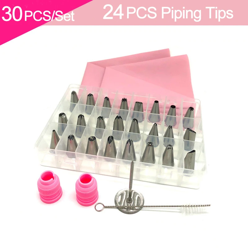 30PCs TPU Piping Bag Muffin Cup Piping Nails Scraper 24 Piping Nozzles Kitchen Tools Cupcake Mold Cake Decoration Accessories