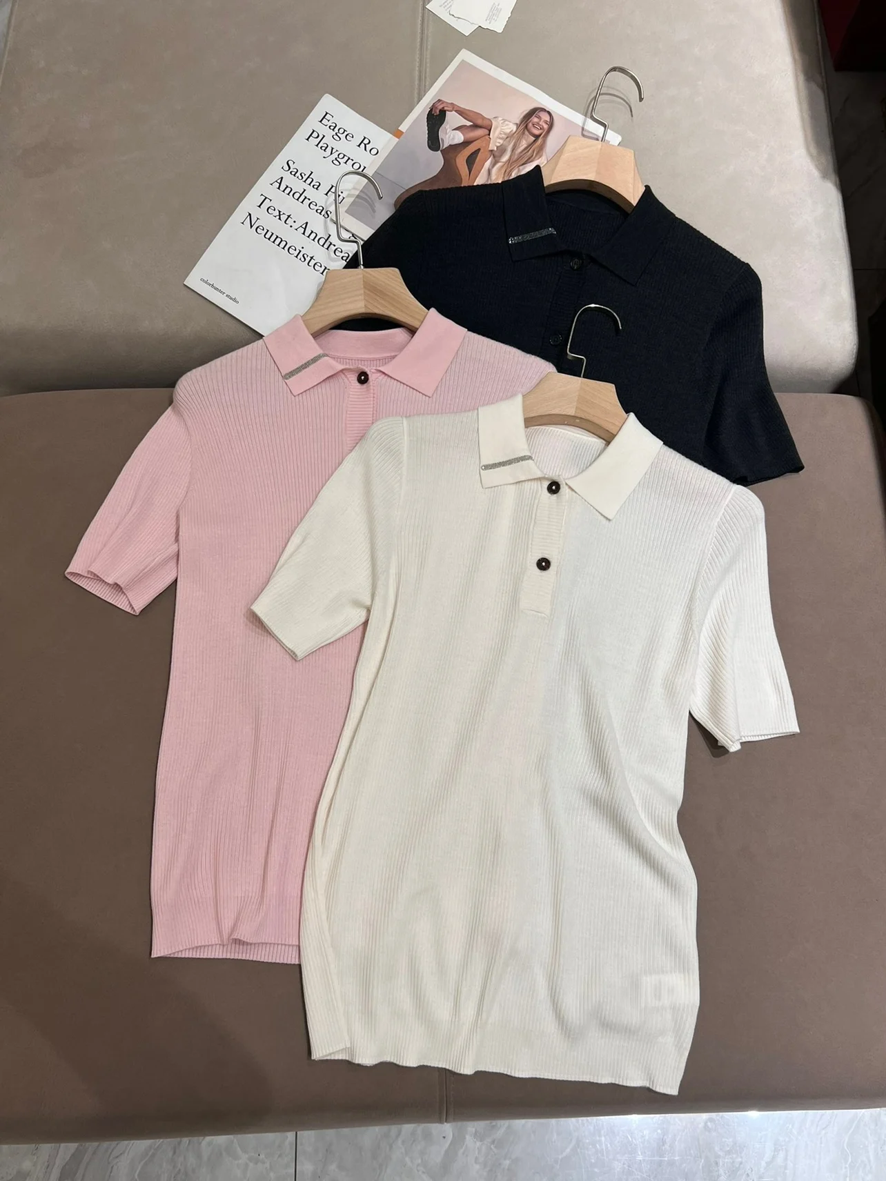 

Luxurious casual office silk wool elastic knitted short sleeved T-shirt