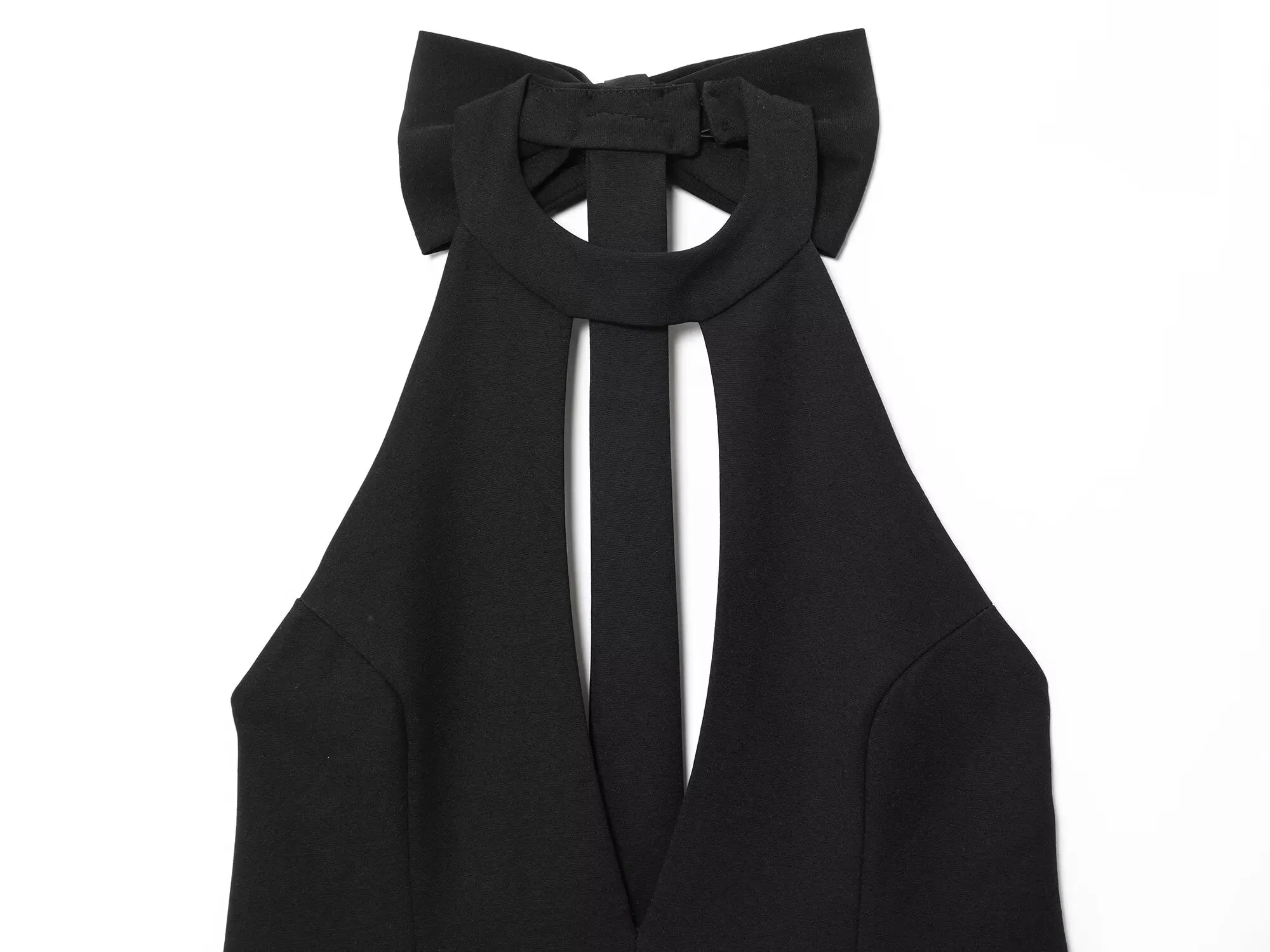 Gaun Mini Leher Halter Seksi Hitam Dekorasi Pita Punggung Terbuka Fashion Baru Wanita Gaun Wanita Tanpa Lengan Retro