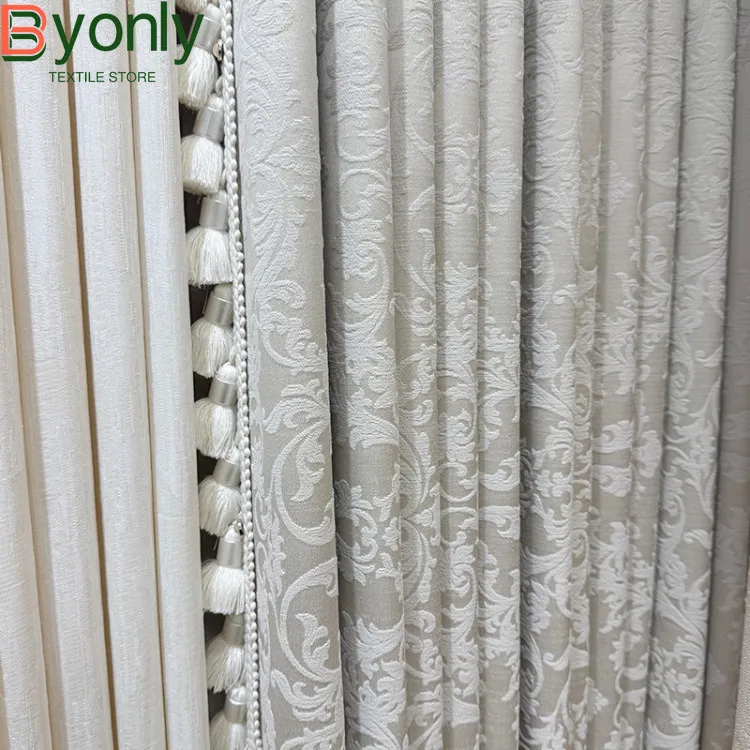 New Champagne Jacquard Patched Curtains for Living Room French Window Window Screen Custom Valance Finished Products