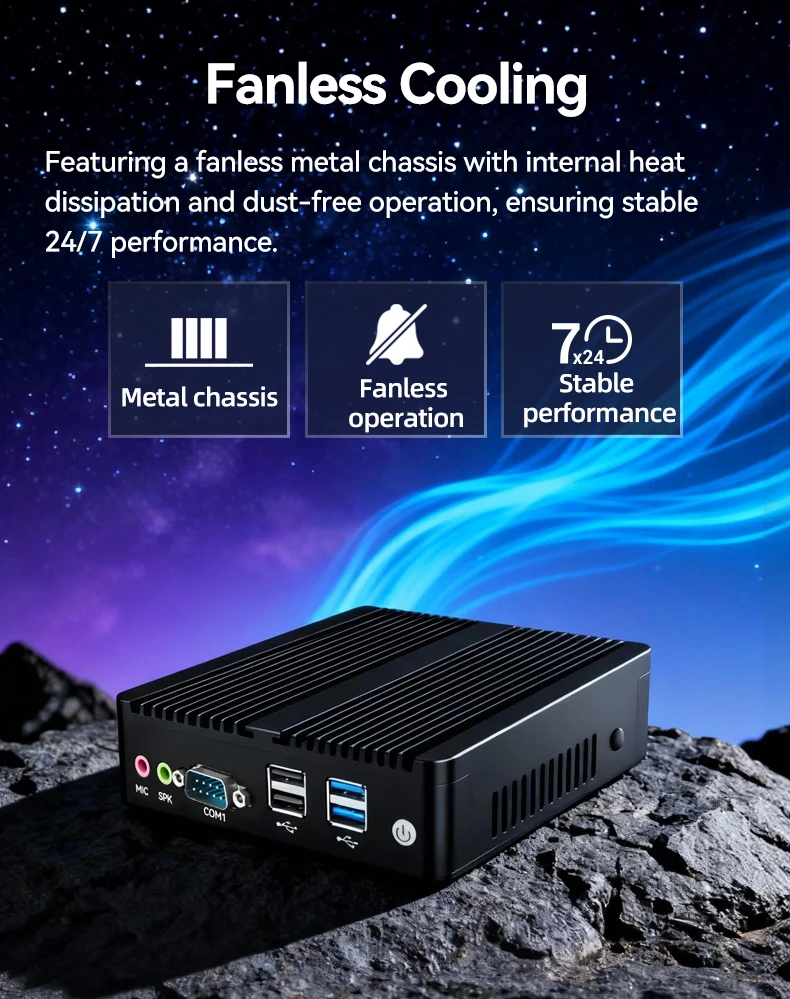 Intel Celeron N2815 Fanless Industrial Mini PC Support WiFi  Linux Computer with 1xHDMI 1xVGA 4xUSB2.0 2xUSB3.0 Windows10 Ready