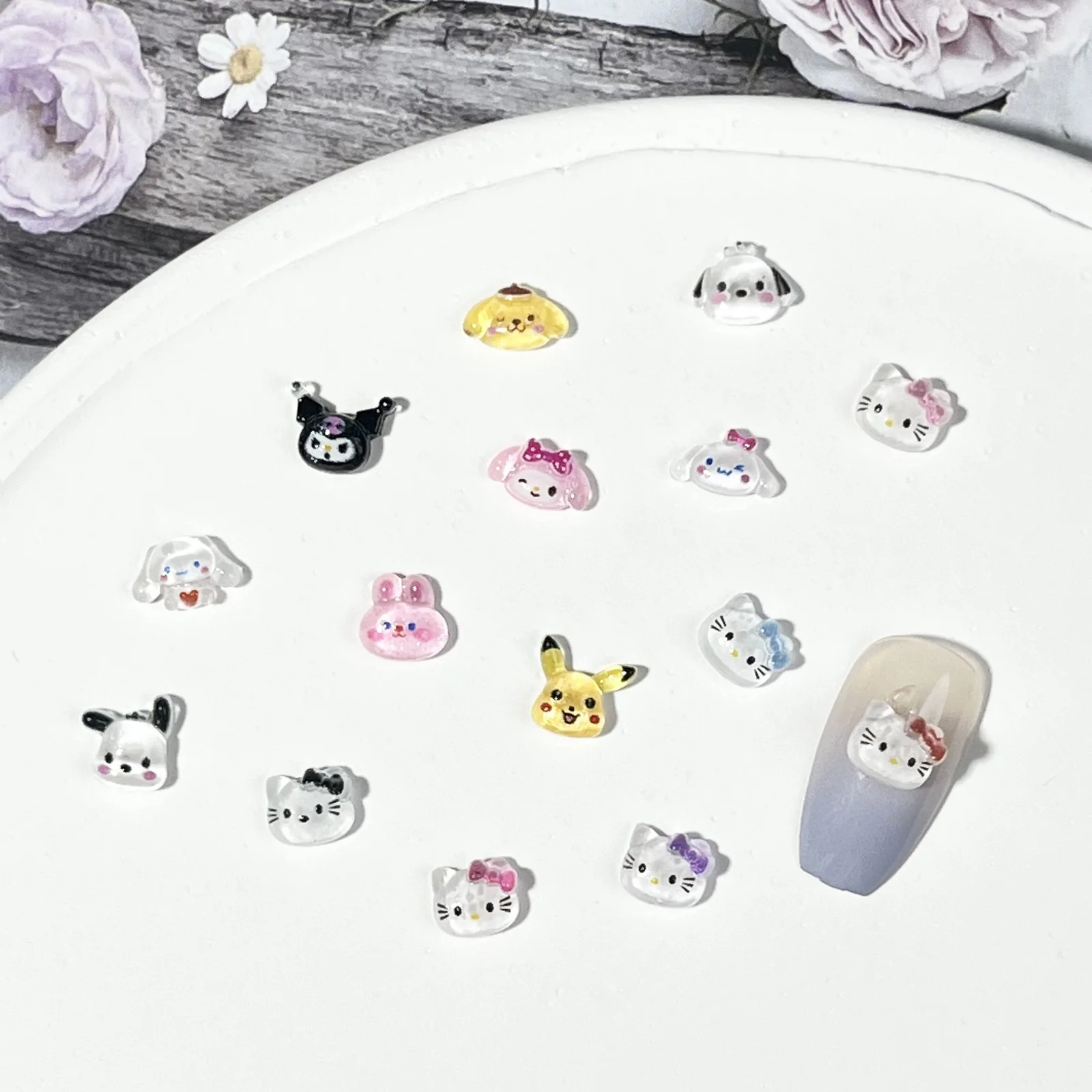 Kawaii Nail Charms para Manicure, Resina Dos Desenhos Animados, Gato, Coelho, Cão, Pedras De Strass, Artesanato DIY, Nail Art Decorações Suprimentos, 50Pcs