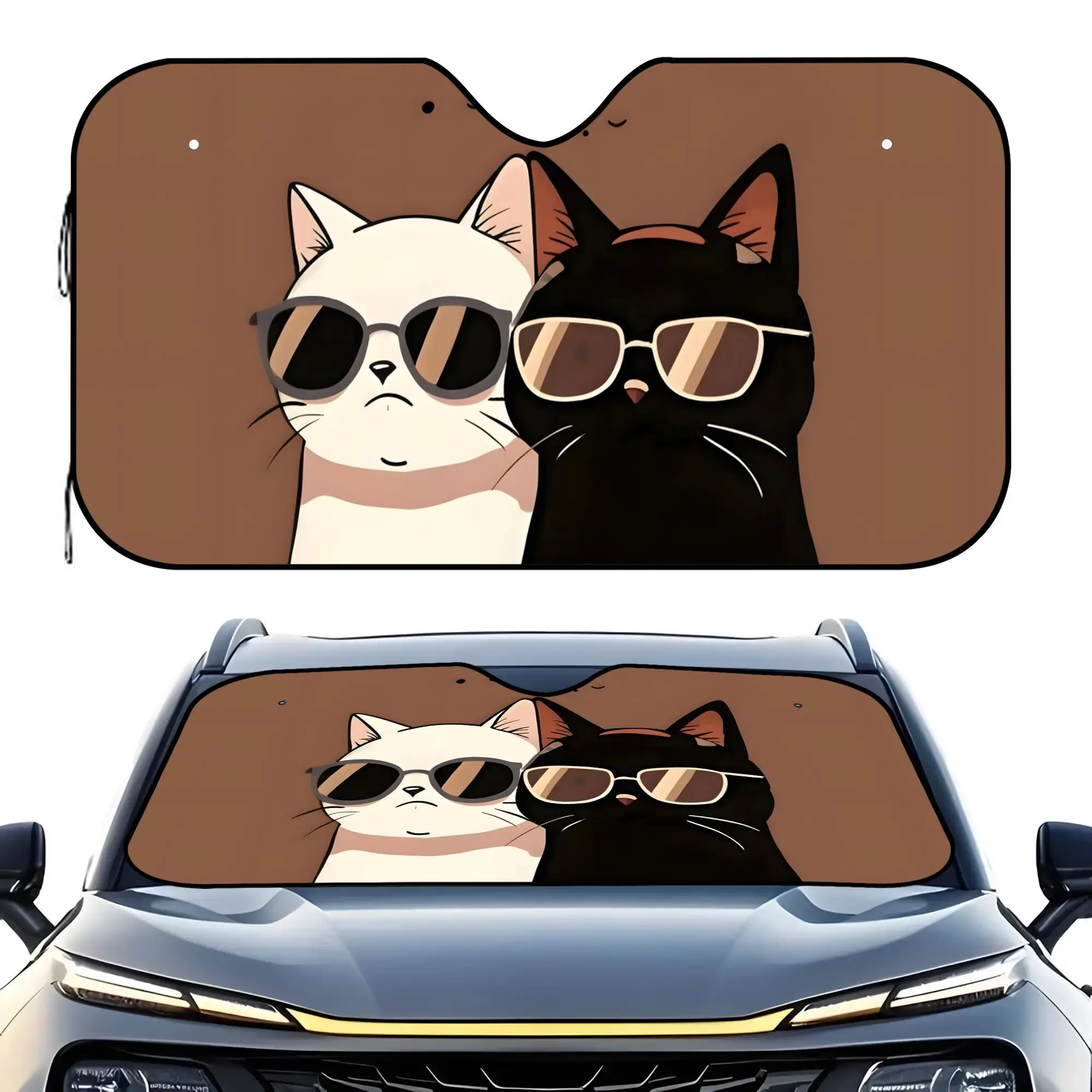 A Sunshade for Car Windshields with an Adorable Cat Design It Offers UV Protection And Reduces Glare Showcasing Colorful Cartoon