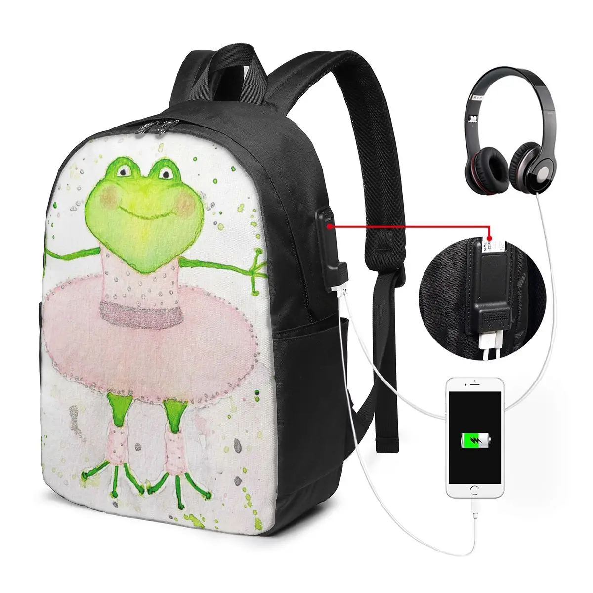 Cute Frog Wear Dress Backpack Travel Notebook Bag Computer College Student School Bag Laptop Shoulder Bags for Men Women