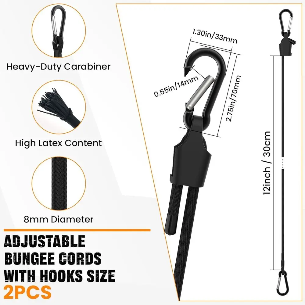 12-Inch Heavy-Duty Latex Bungee Cords with Hooks, Adjustable 8-18 for Outdoor, Camping, Storage, and Transport