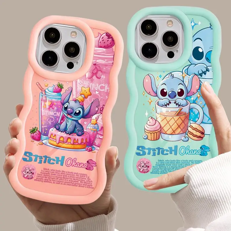 Disney Stitch Summer Drinks Macaron Waves Phone Case for iPhone 15 14 13 12 11 pro Max XS X 7 8 plus Soft Silicone Candy Cover