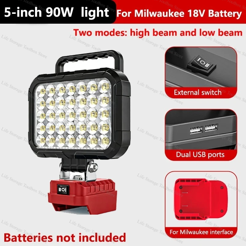 Dewalt 18V accu draagbare LED-werklamp met USB-poort, 8 inch zaklamp voor Dewalt accu, draadloze werklamp