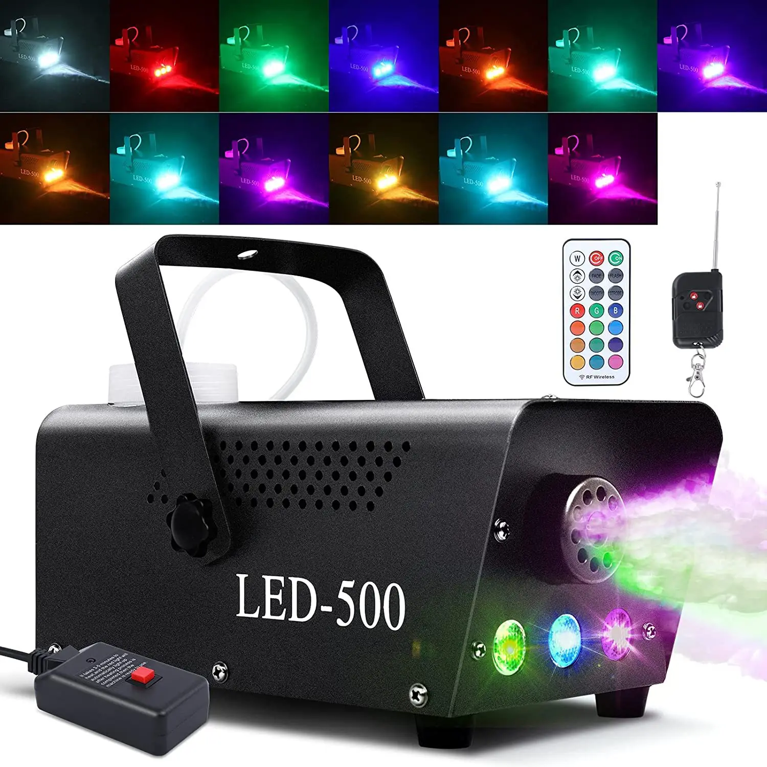 

Christmas 500W Fog Smoke Machine with Wireless Remote Control Colourful LED Light for Halloween Wedding Parties KTV DJ Stage