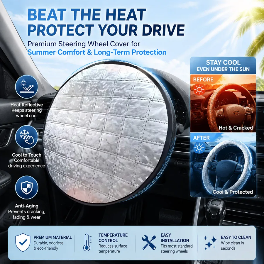 1/3 Pcs High Quality Car Steering Wheel Sun Shade Cover, 17.7 Inch Universal Heat Insulation Anti-scald Protector Fit All models