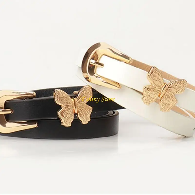 N58F Adjustable Waist Belt Butterfly Accent PU Leather Waist Cincher Multiple Color