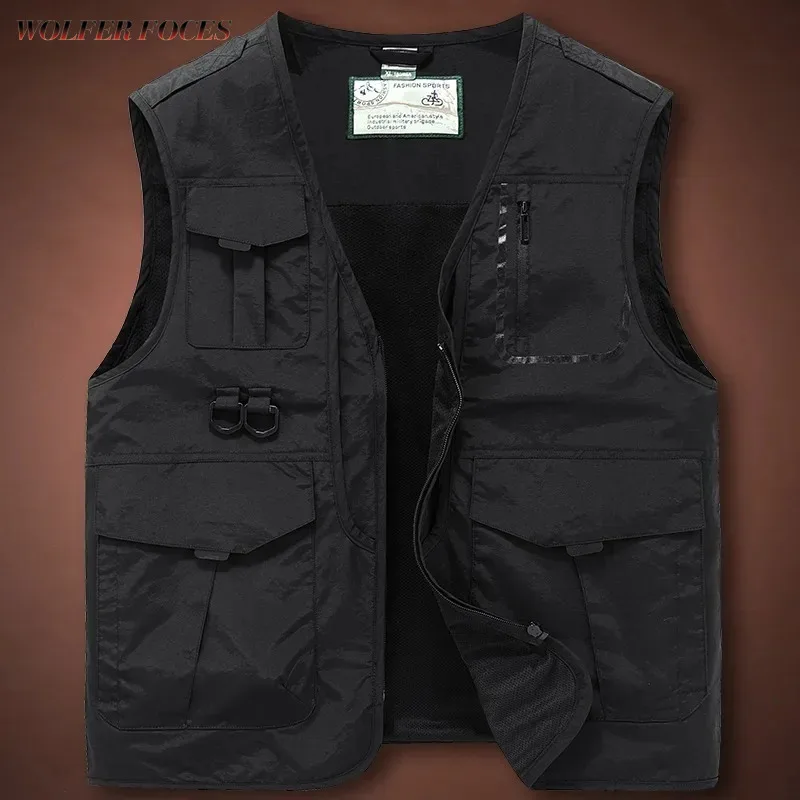 Men's Tactical Leather Windbreaker Clothing Work Wear Sleeveless Vest Waterproof Hunting Jacket Vests Fishing Luxury MAN Parka