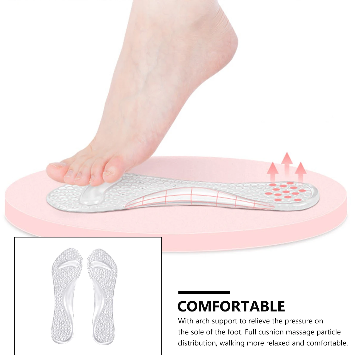 

2 Pairs Gel Arch Support Insoles Anti-Slip Massage Shoe Pads Non-Slip Women's Foot Cushion for High Heels Foot Care Tool