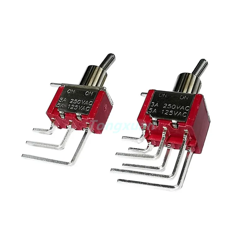 2pc SH T80-T 3/6Pins SPDT DPDT ON ON 2 Positions Vertical Right Angle PCB Mount Mini Toggle Switch