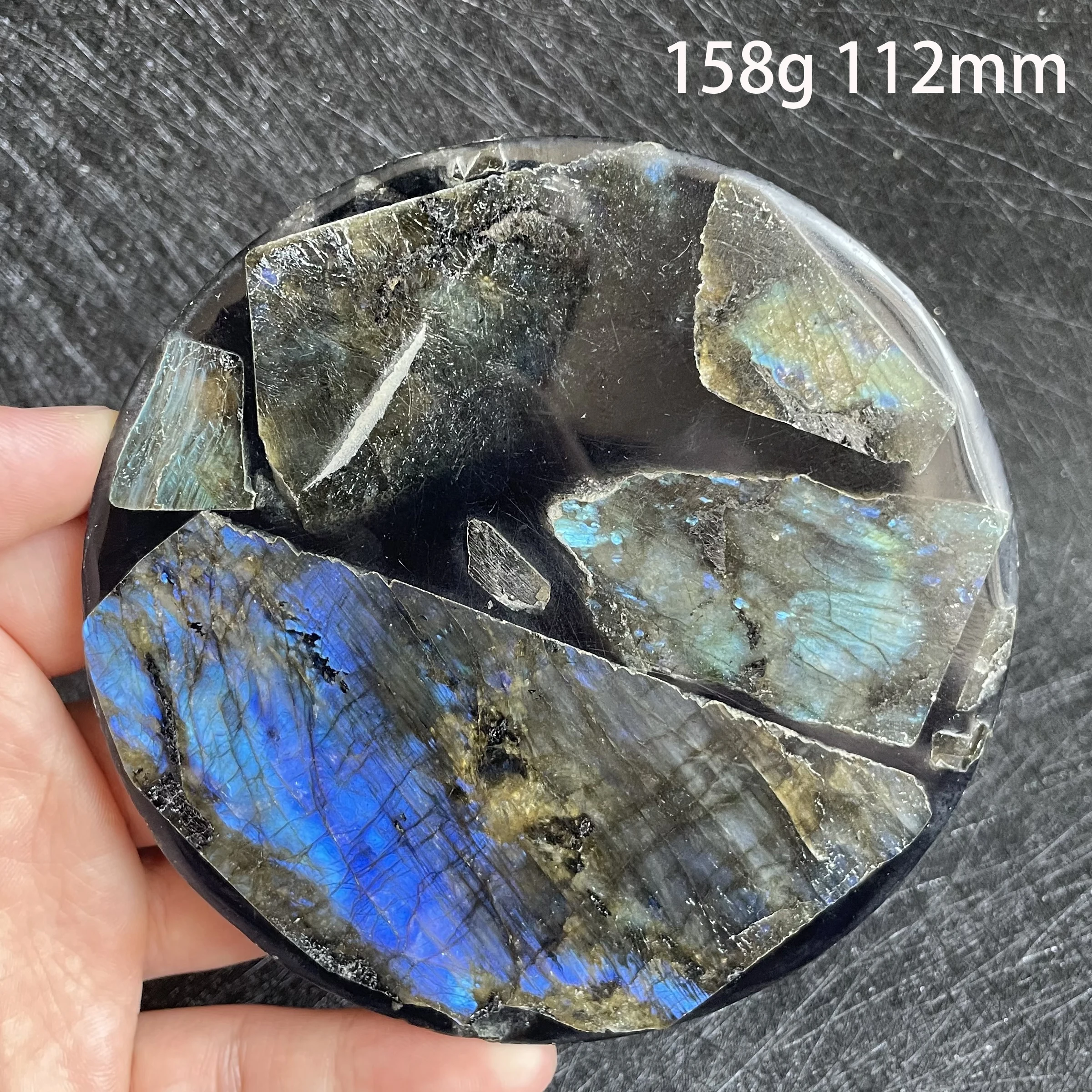 Natural Crystal Splicing Round Blue Labradorite Stone Slice Polished Rock Slab Decoration Stone Dish Healing Reiki