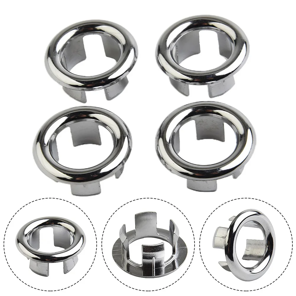 

4PCS Bathroom Basin Faucet Sink Overflow Cover Brass Six-foot Ring Insert Hole Cover Cap Silver Trim Bathroom Accessories