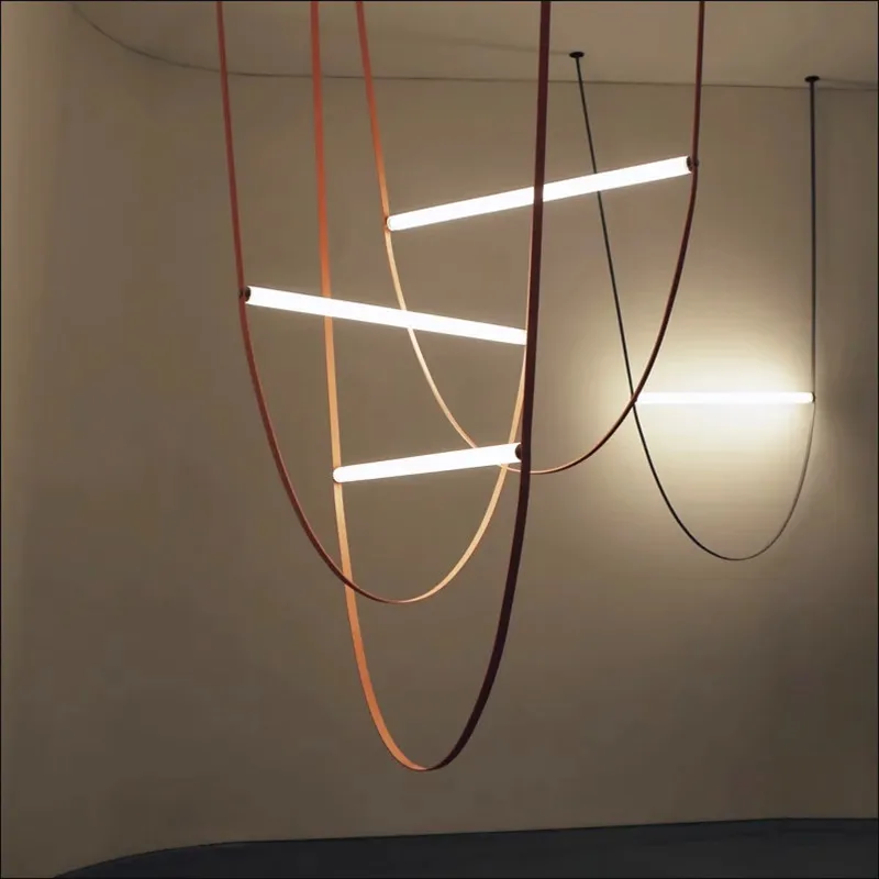 Lámpara de cuero con cable, iluminación colgante de campana, cuerda de suspensión, lustre, escalera, diseñador italiano