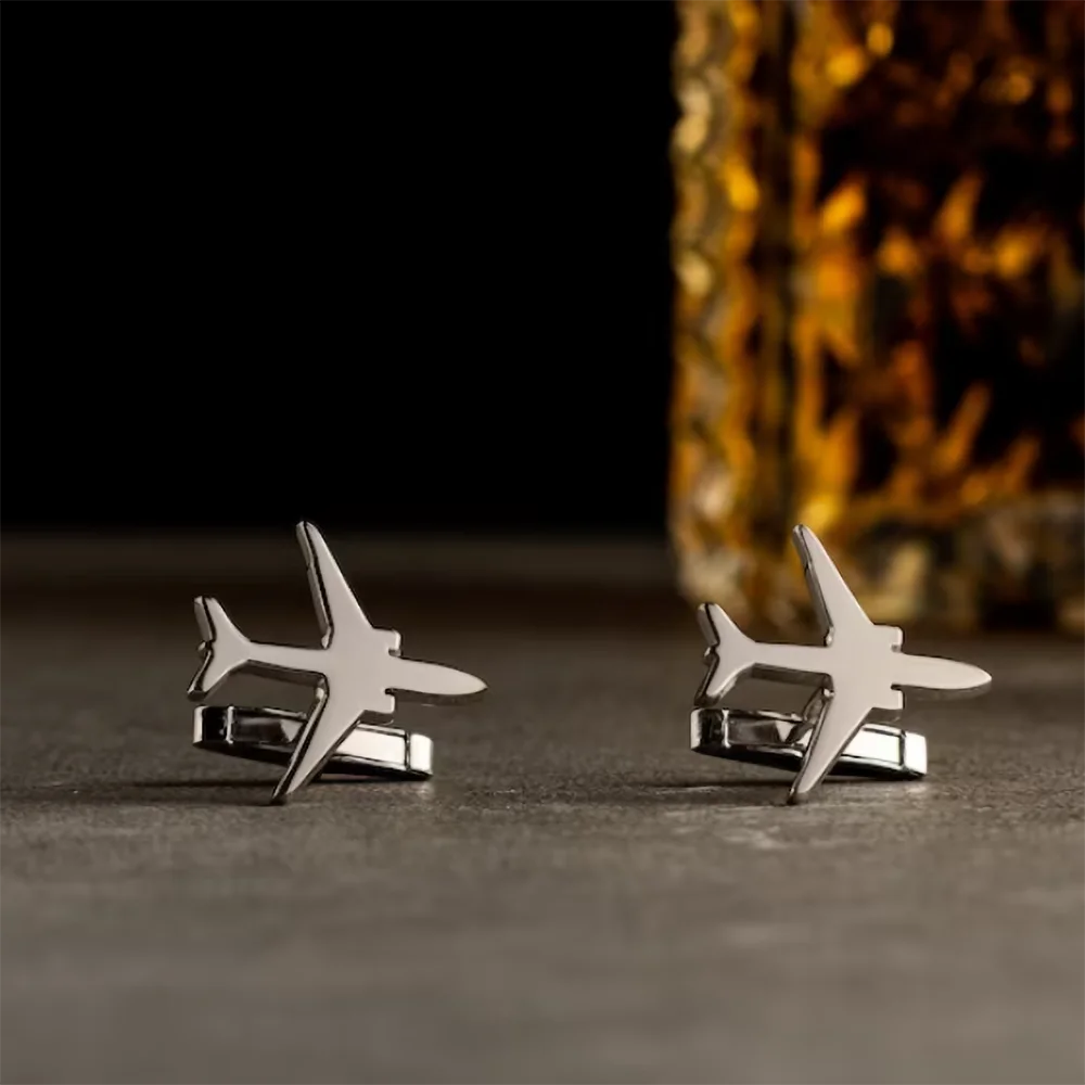 Small Aircraft Cufflinks Made of Stainless Steel, Exclusive Gift for Captain Aircraft Enthusiasts, Wedding Gift Father Gift