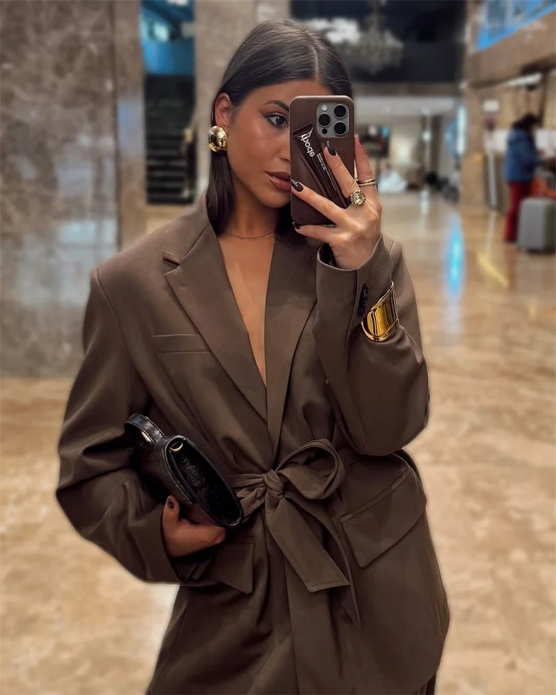 

2025 Suits Pants 2 Pieces Sets For Women New Fashion Blazer Coat Women's Belt Suit Office Two Piece Women Outfit